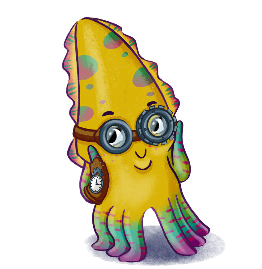 The cuttlefish mascot Captain Cuttle changing colors
